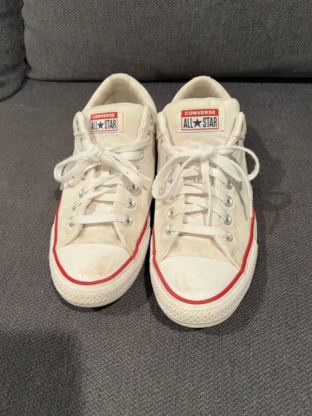 Converse Off-White Canvas Low Top Sneakers with Red Trim